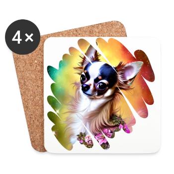 Chihuahua arc-en-ciel dans la conception de graffitis de chien mignon - Dessous de verre (lot de 4) - blanc - Devant