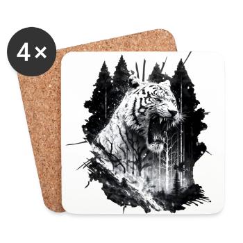 White angry roaring tiger in the jungle - Coasters (set of 4) - white - Front