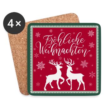 Fröhliche Weihnachten. Hirsch und Reh im Schnee. - Untersetzer (4er-Set) - Weiß - Vorne