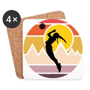 Volleyball Mädchen Sonnenuntergang - Untersetzer (4er-Set) - Weiß - Vorne
