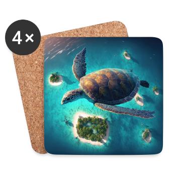 Die fliegende Schildkröte - Untersetzer (4er-Set) - Weiß - Vorne