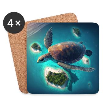 Die fliegende Schildkröte - Untersetzer (4er-Set) - Weiß - Vorne