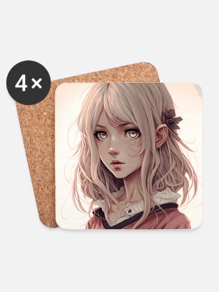 Süßes blondes Anime-Mädchen - Untersetzer (4er-Set) - Weiß