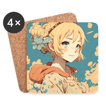Cute blond anime girl - Coasters (set of 4) - white - Front