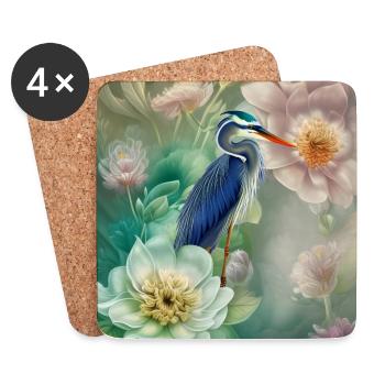 Der elegante Kranich mit Blumen - Untersetzer (4er-Set) - Weiß - Vorne