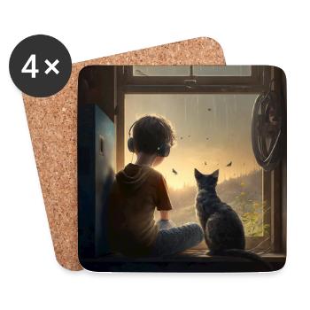 Ein kleines Kind und seine Katze - Untersetzer (4er-Set) - Weiß - Vorne
