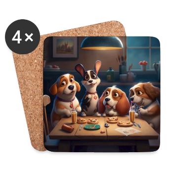 4 Hunde sitzen am Tisch und Essen - Untersetzer (4er-Set) - Weiß - Vorne