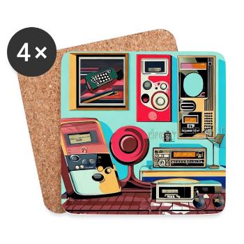 80er Style Retro Zimmer - Untersetzer (4er-Set) - Weiß - Vorne