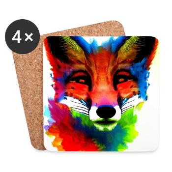 Ein bunter Fuchs, Aquarelle - Untersetzer (4er-Set) - Weiß - Vorne