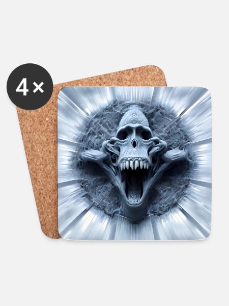 Affenschädel, Monkey Skull, Schädel, Digital Art - Coasters (set of 4) - white