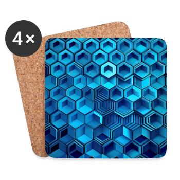Hexagone bleu géométrique moderne - Dessous de verre (lot de 4) - blanc - Devant