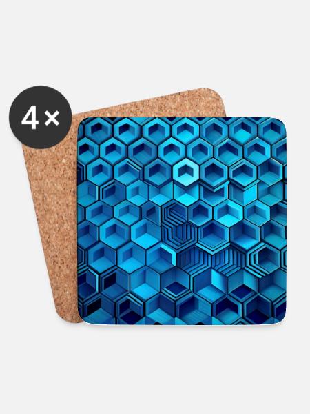 Modernes geometrisches blaues Sechseck - Untersetzer (4er-Set) - Weiß