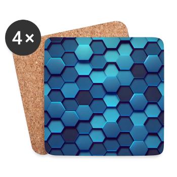 Hexagone Géométrique Bleu Moderne - Dessous de verre (lot de 4) - blanc - Devant