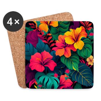 Bright Tropical Flowers Floral - Coasters (set of 4) - white - Front