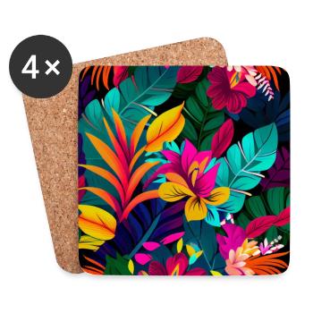 Bright Tropical Flowers Floral - Coasters (set of 4) - white - Front