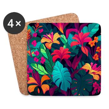 Floral Bright Tropical Flowers - Coasters (set of 4) - white - Front