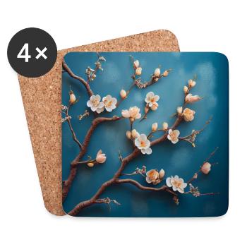 Fond bleu fleur de cerisier - Dessous de verre (lot de 4) - blanc - Devant