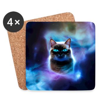 Katze im Weltraum - Untersetzer (4er-Set) - Weiß - Vorne