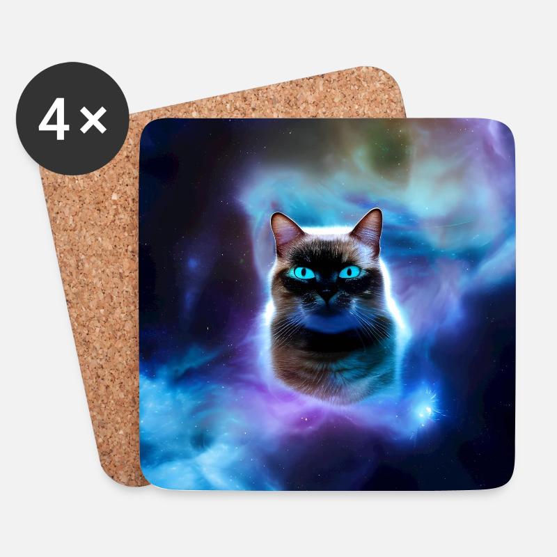 Katze im Weltraum - Untersetzer (4er-Set) - Weiß