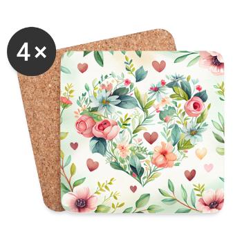 Wildblumen Blumenherz - Untersetzer (4er-Set) - Weiß - Vorne