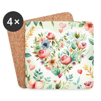 Cœur de fleur Fond blanc - Dessous de verre (lot de 4) - blanc - Devant