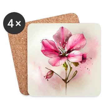 Floral Pink Flower - Coasters (set of 4) - white - Front