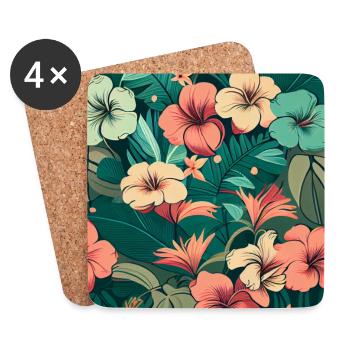 Tropical Flowers Leaves Floral - Coasters (set of 4) - white - Front