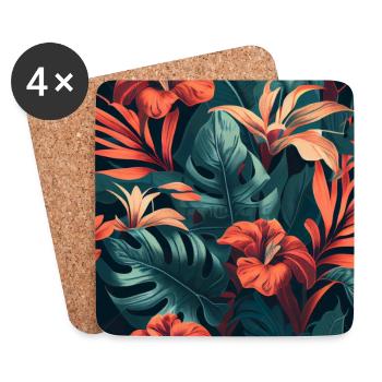 Tropical Flowers Leaves Floral - Coasters (set of 4) - white - Front