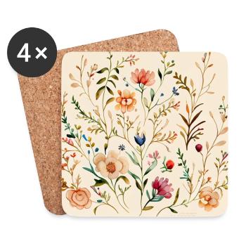 Wildflowers Vintage Floral Beige Background - Coasters (set of 4) - white - Front