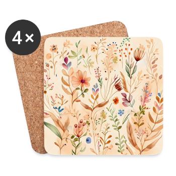 Wildflowers Beige Vintage Floral - Coasters (set of 4) - white - Front