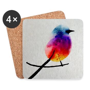 Art d’oiseau minimaliste coloré, style aquarelle - Dessous de verre (lot de 4) - blanc - Devant