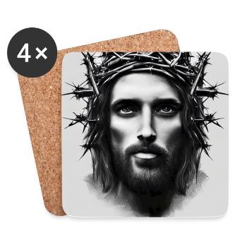 Portrait de Jésus-Christ, noir et blanc - Dessous de verre (lot de 4) - blanc - Devant