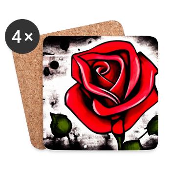 Style graffiti rose rouge - Dessous de verre (lot de 4) - blanc - Devant