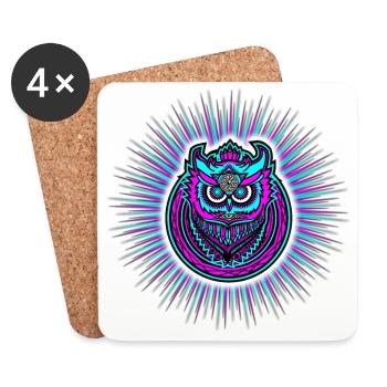 Hibou aux couleurs néon vives - Dessous de verre (lot de 4) - blanc - Devant