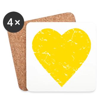 Coeur jaune - soleil - été - look usagé - Dessous de verre (lot de 4) - blanc - Devant