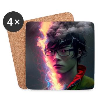 elektrik-Porträt – Electric Rift Neon-Gesicht - Untersetzer (4er-Set) - Weiß - Vorne