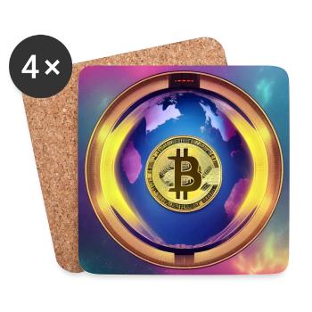 Bitcoin avec Planet Earth - Variante carrée - Dessous de verre (lot de 4) - blanc - Devant