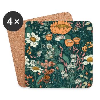 Blooming Flowers Blossoms Flower Pattern Gift Flower - Coasters (set of 4) - white - Front