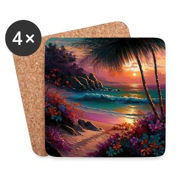 Bunte tropische Insel Strand Sonnenuntergang Design - Untersetzer (4er-Set) - Weiß - Vorne
