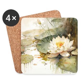 Nymphéas Aquarelles Aquarelles Rêve de nénuphar - Dessous de verre (lot de 4) - blanc - Devant