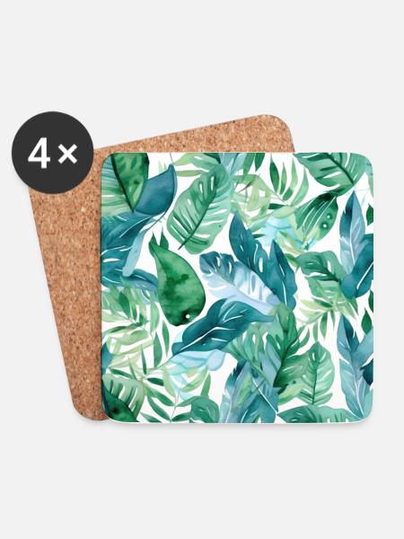 Watercolour Leaf Pattern - Coasters (set of 4) - white