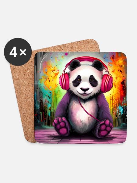 Panda DJ mit bunten Kopfhörern - Untersetzer (4er-Set) - Weiß