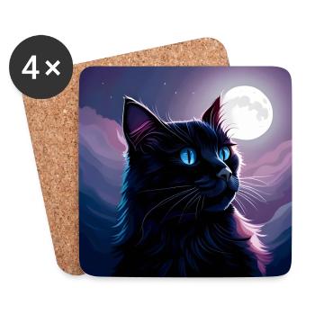 Black cat in the moonlight. - Coasters (set of 4) - white - Front