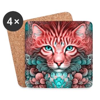 Psychedelic cat spirit. - Coasters (set of 4) - white - Front