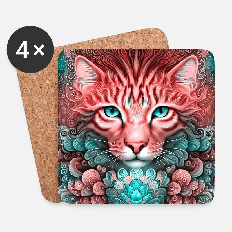 Psychedelischer Katzengeist. - Untersetzer (4er-Set) - Weiß