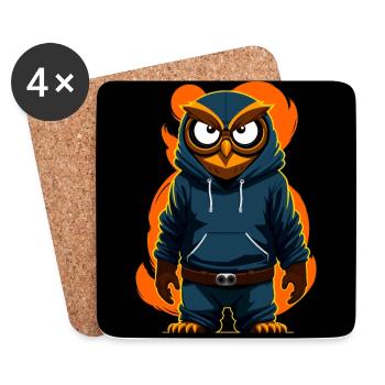 Hibou avec sweat à capuche - Dessous de verre (lot de 4) - blanc - Devant