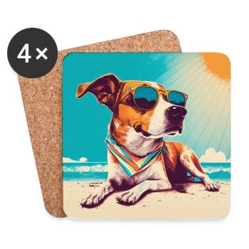 Dog with sunglasses on the beach 4 - Coasters (set of 4) - white - Front