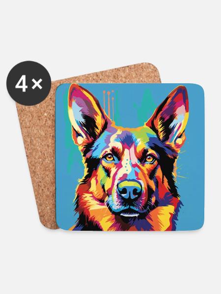 German Shepherd Pop Art - Coasters (set of 4) - white