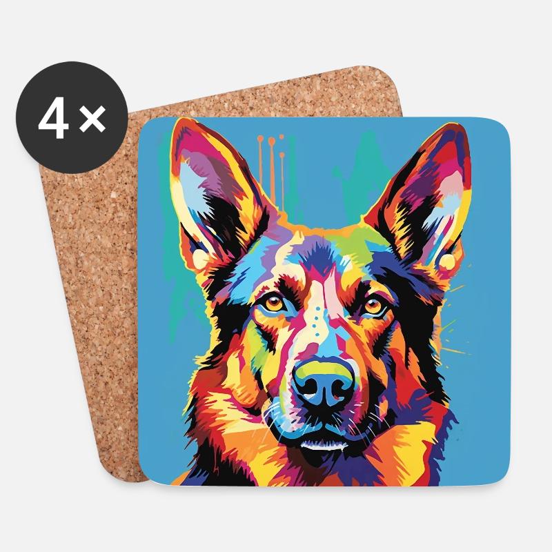 German Shepherd Pop Art - Coasters (set of 4) - white