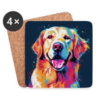 Golden Retriever Pop Art - Dessous de verre (lot de 4) - blanc - Devant
